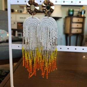 Sunshine Beaded Post Earrings Beautiful 5” long